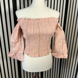 Guess Blush Off-Shoulder Smocked Blouse, Sz M